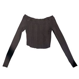 Off the Shoulder Brown Ribbed Vintage Crop top